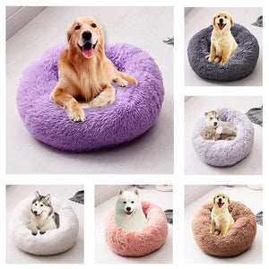 Long Plush Super Soft Pet Bed Kennel Dog Round Cat Winter Warm Sleeping Bag Puppy Cushion Mat Portable Cat Supplies