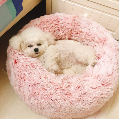 Kennel Pet Dog Bed Warm Dog House Soft Round Dog Bed  Long Plush Puppy Cushion Nest Comfortable Pet Bed Mat